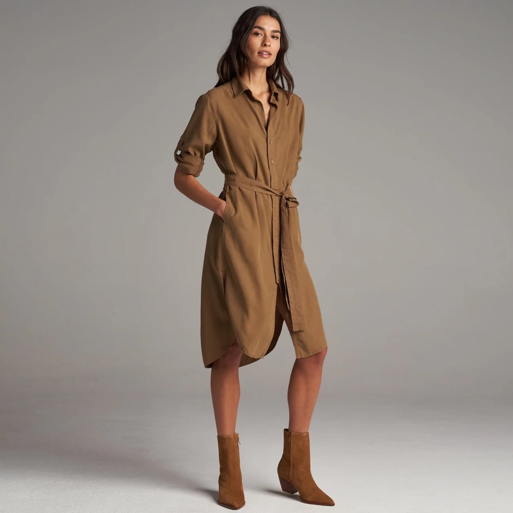 Elegant Tan Midi Dress - Picture 2 of 8